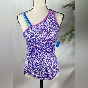 Lands' End Kids Swim One Piece - Silver and Purple 🌴☀️